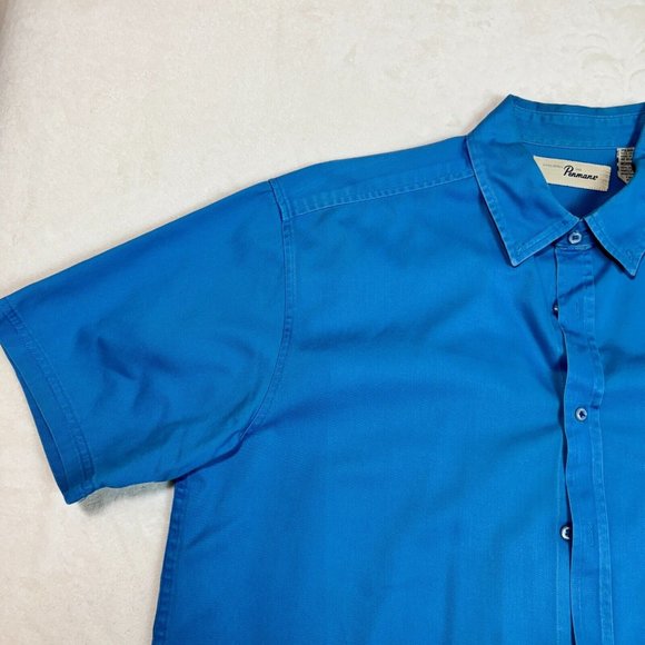 Vintage Penmans Men's L Polo Dress Shirt Blue Button Up Short Sleeve - Picture 5 of 12